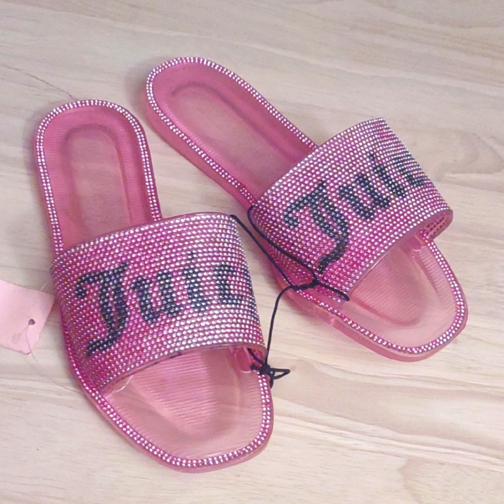 Juicy Couture X Forever 21 Black Logo Pink Clear Sandals Y2k Barbiecore